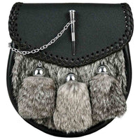 Scottish Kilt Sporran | Grey Rabbit Fur Leather Sporran