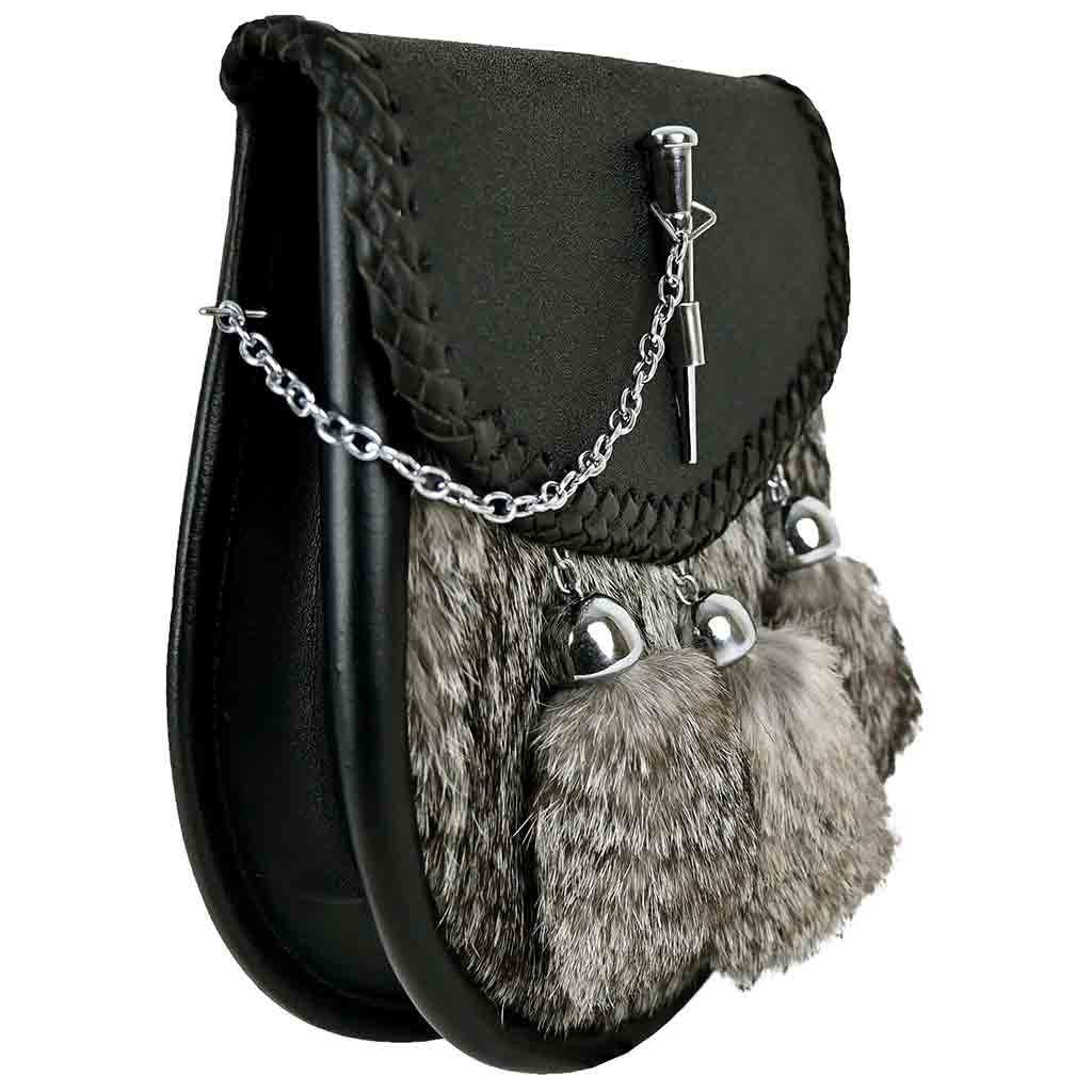 Scottish Kilt Sporran | Grey Rabbit Fur Leather Sporran