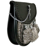 Scottish Kilt Sporran | Grey Rabbit Fur Leather Sporran