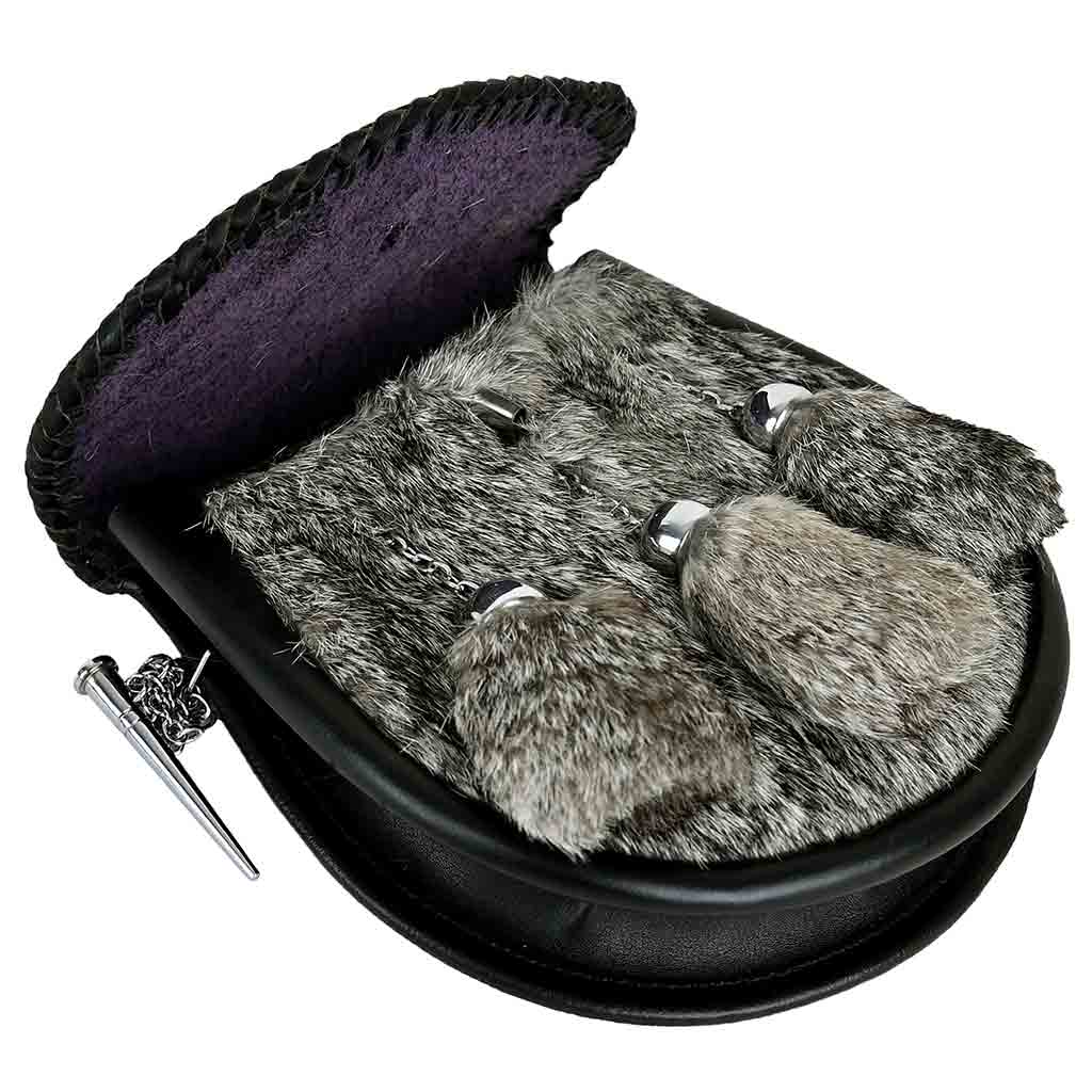 Scottish Kilt Sporran | Grey Rabbit Fur Leather Sporran