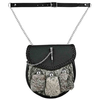 Scottish Kilt Sporran | Grey Rabbit Fur Leather Sporran