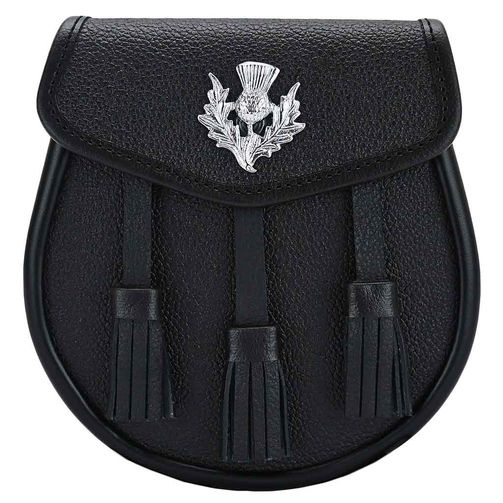 Scottish Kilt Sporran Thistle Mounted Front with Triple Tassels