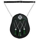 Scottish Leather Sporran with Thistle Mount, Silver Buff Chain, and Cross Designer Style