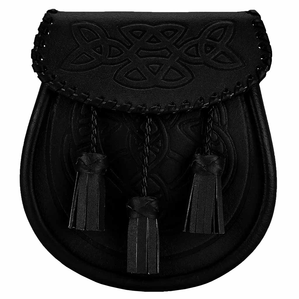 Highland Celtic Embossed Sporran Black Traditional Scottish Accessory