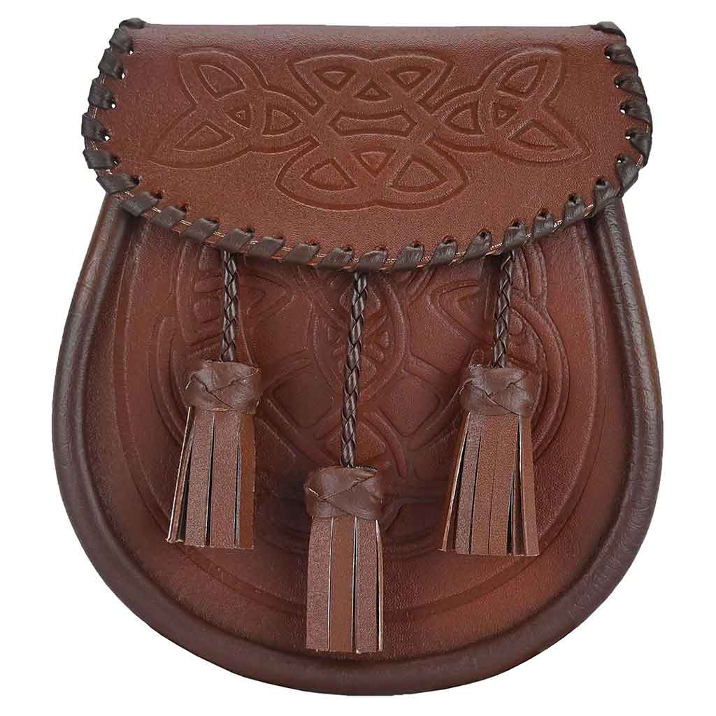 Highland Celtic Embossed Sporran Brown Traditional Scottish Accessory