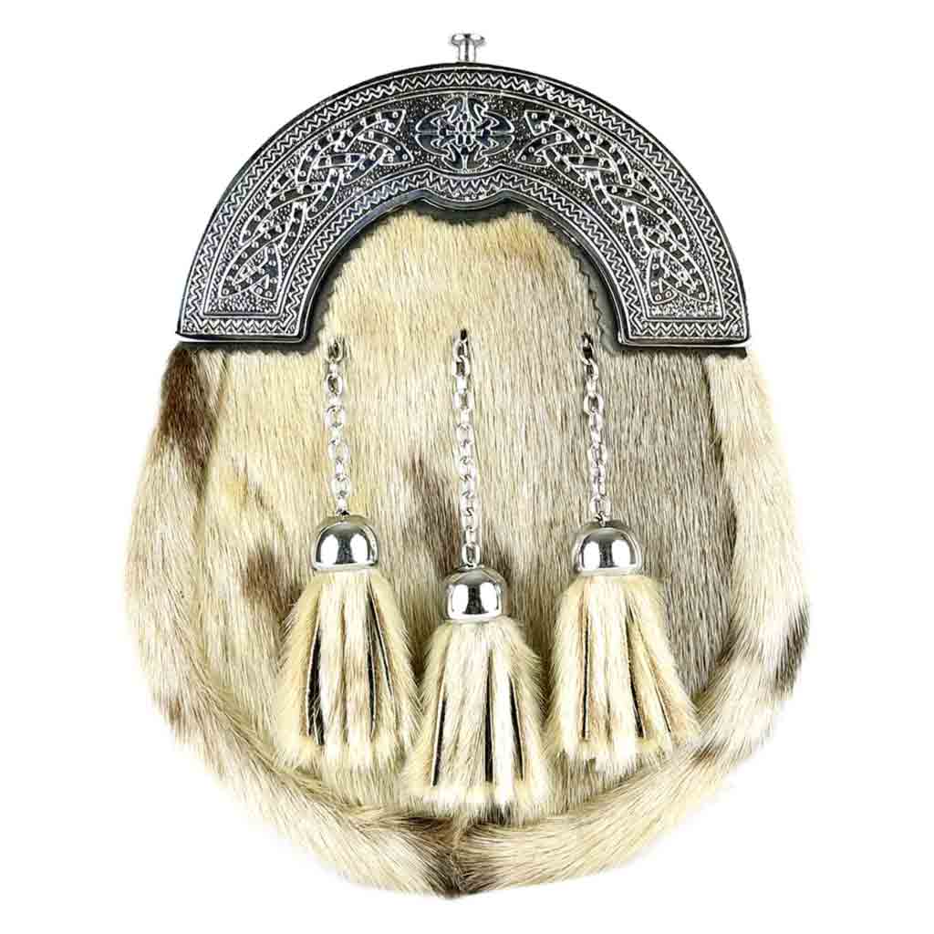 Chrome Head Triple Thistle Grey Rabbit Fur Kilt Sporran