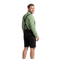 Side view of Men's Black Lederhosen Oktoberfest Outfit Bavarian Costume Suede Leather Schuts
