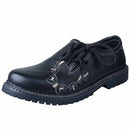 Single black Bavarian shoe with hand-embroidered design and rugged lug outsole