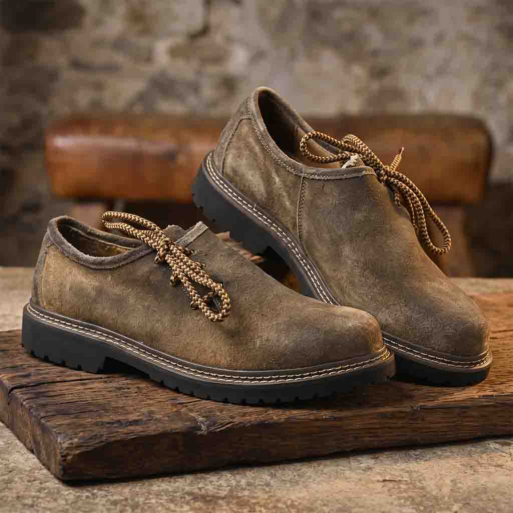 Authentic Suede Leather Lederhosen Shoes Antiqued Brown