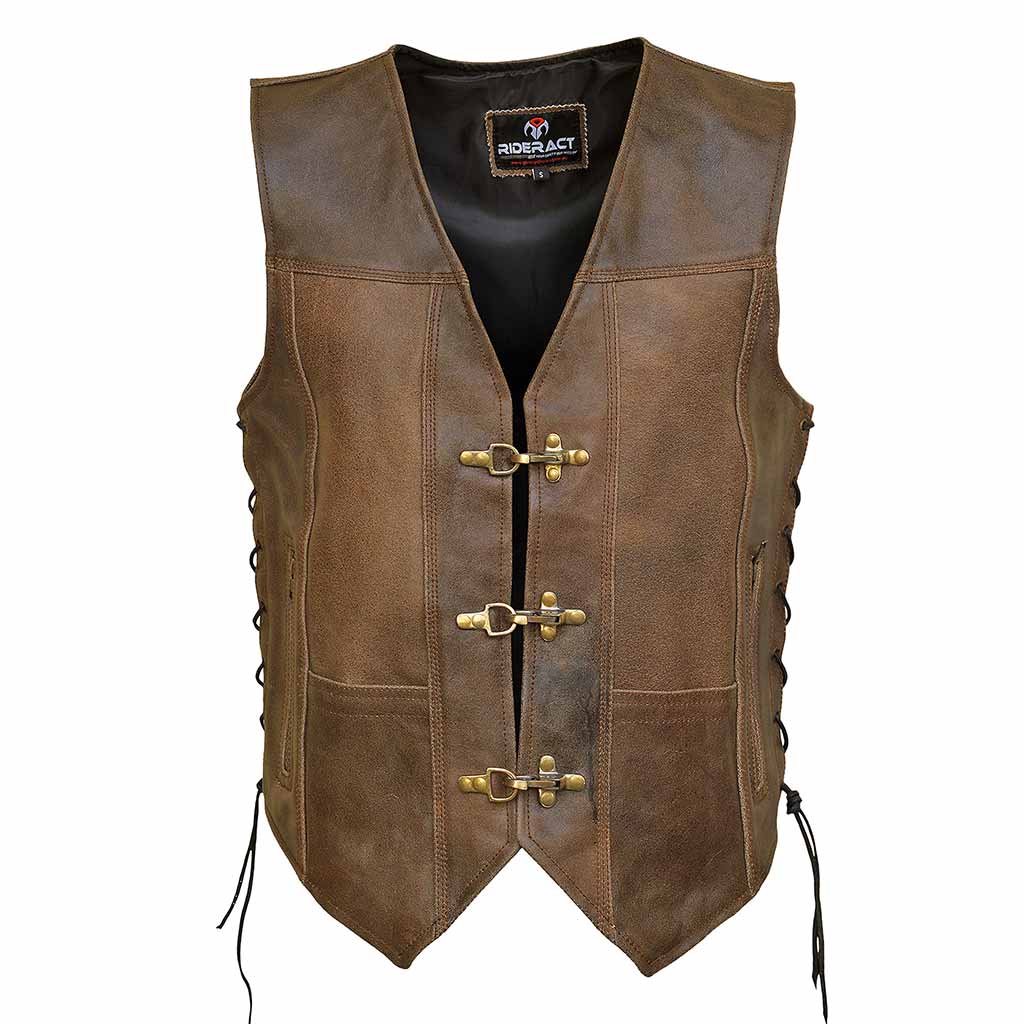 RIDERACT® Harley Distress Leather Motorcycle Vest