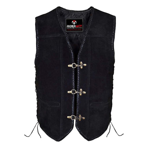 RIDERACT® Motorcycle Suede Leather Vest Black