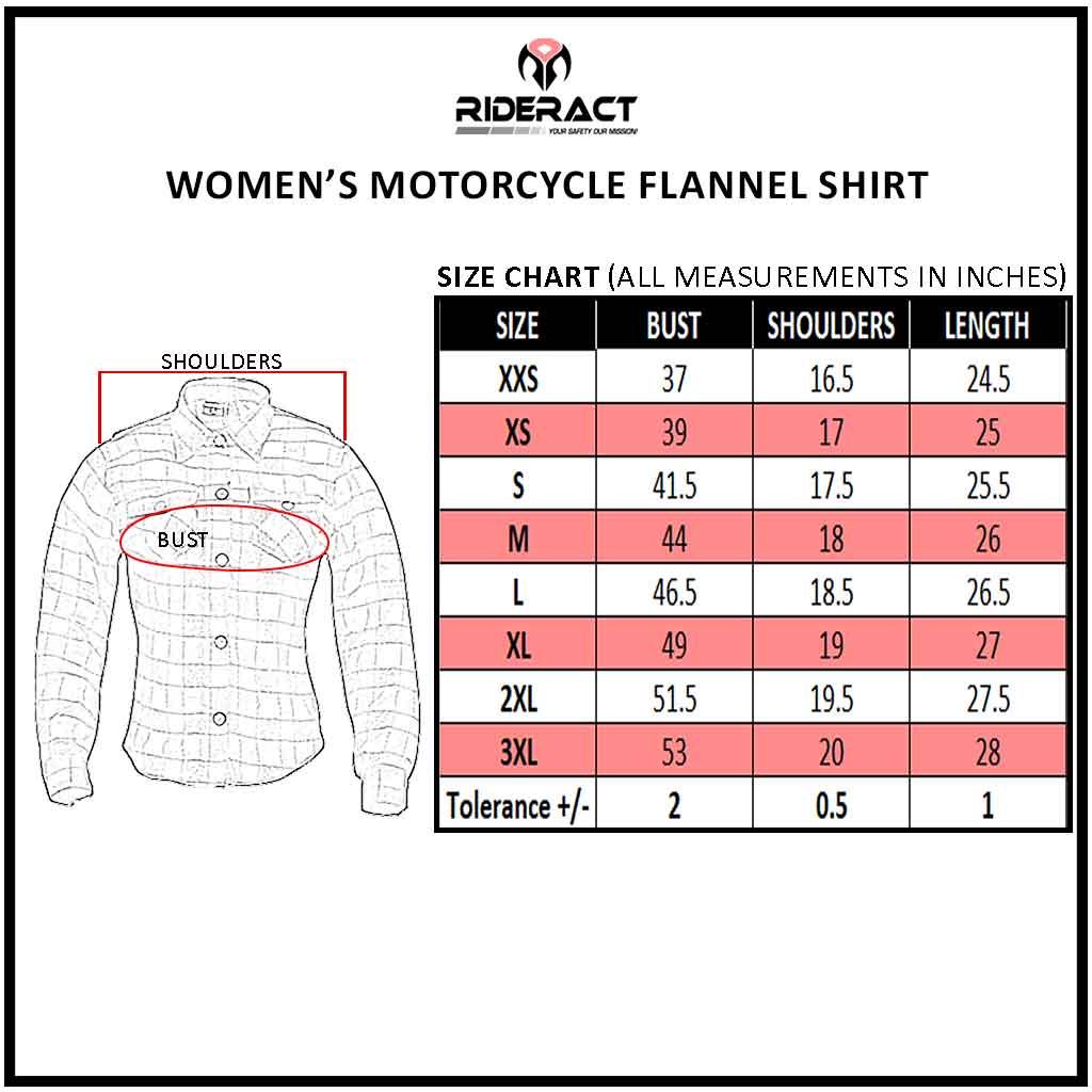 rideract women flannel shirt size chart
