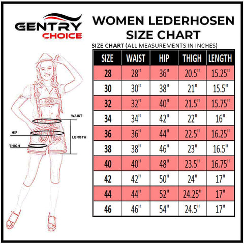 Gentry Choice Women lederhosen size chart