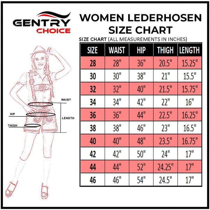 Gentry Choice women lederhosen size chart