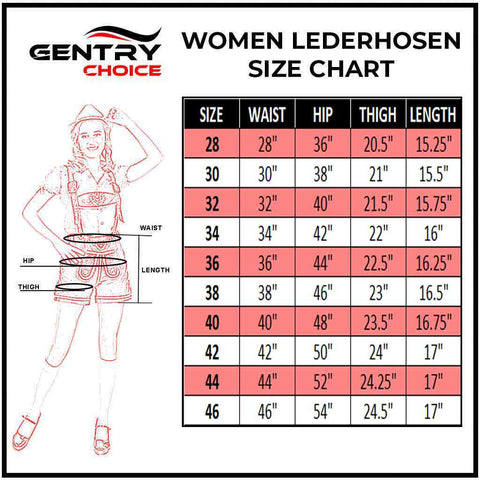 Gentry Choice Women's Lederhosen Green Pink Size chart