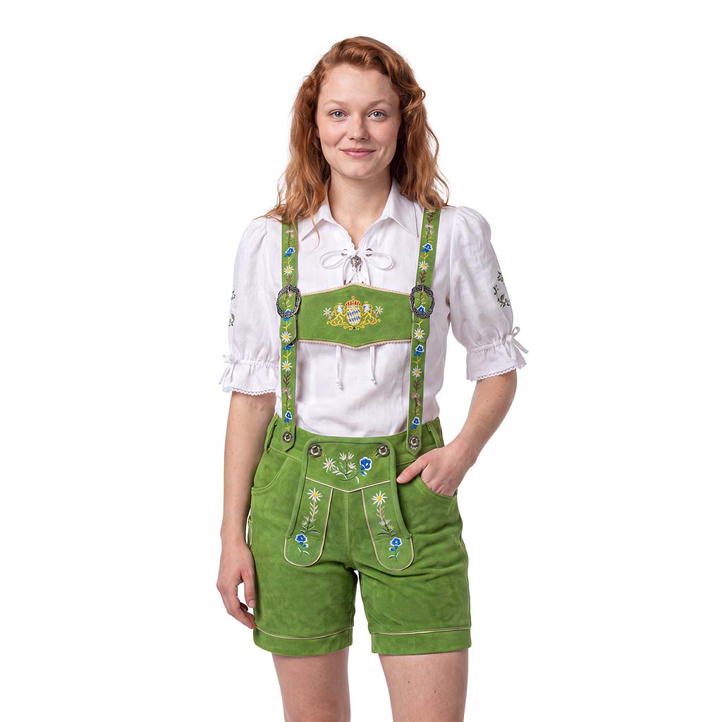 Authentic Oktoberfest outfit Women's Suede Leather Lederhosen Green