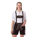 Model wearing Oktoberfest Outfit Bavarian Suede Leather Lederhose Chocolate Brown