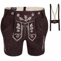 Womens Oktoberfest Outfit Bavarian Suede Leather Lederhosen Costume Chocolate Brown with detachable suspenders shown separately