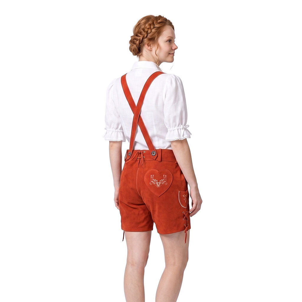 Womens Red Suede Leather Lederhosen Oktoberfest outfit