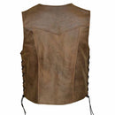 Motorcycle leather vest biker waistcoat with adjustable side laces back pose