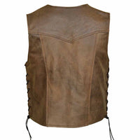 Motorcycle leather vest biker waistcoat with adjustable side laces back pose