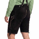Back view of Men's Black Lederhosen Oktoberfest Outfit Bavarian Costume Suede Leather Schuts