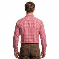back view of Close view of Men’s Checked Red Berry Oktoberfest Shirt Authentic German Shirt