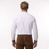 Men's Bavarian Shirt White Band Collar Oktoberfest Shirt for Men with Traditional Embroidery Back View