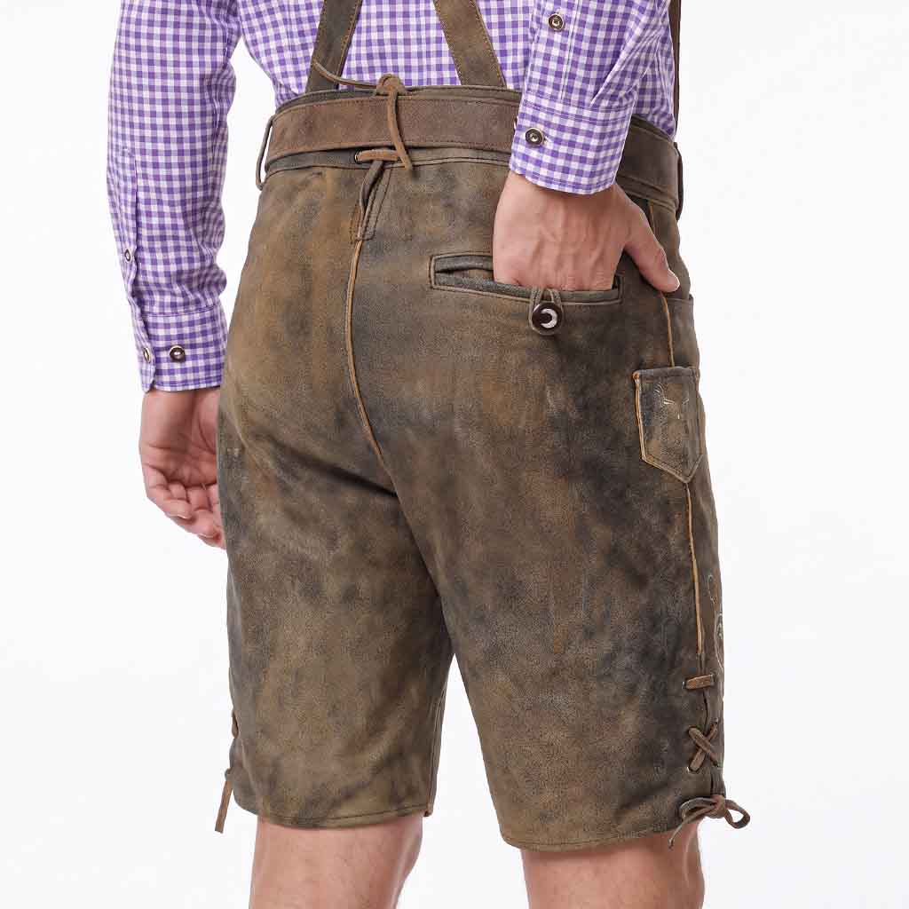 Mens Oktoberfest outfit Suede leather Lederhosen 'Klose' German Outfit with Waist Belt