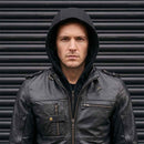 men wearing RIDERACT® Leather Motorcycle Jacket with Hood 