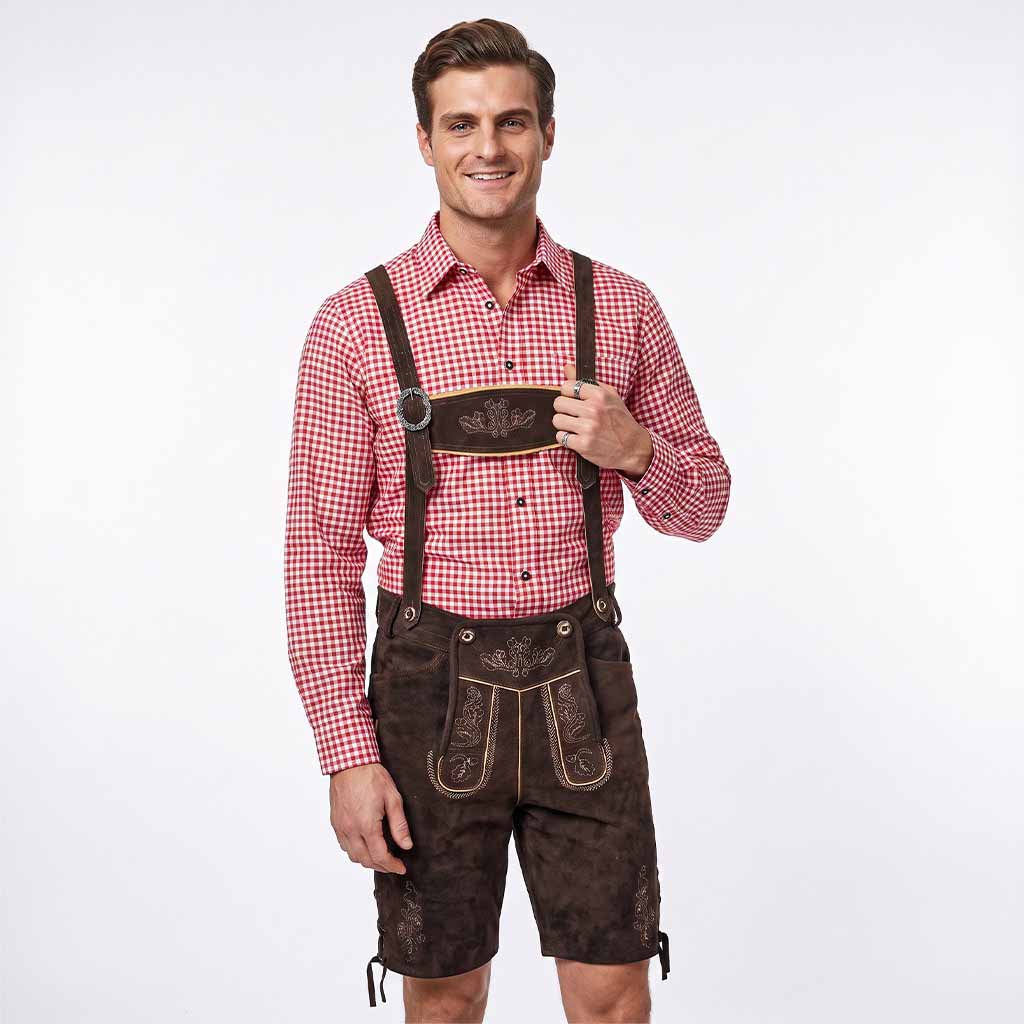 Mens Oktoberfest Outfit Suede leather Bavarian Lederhosen 'Oskar' Chocolate Brown