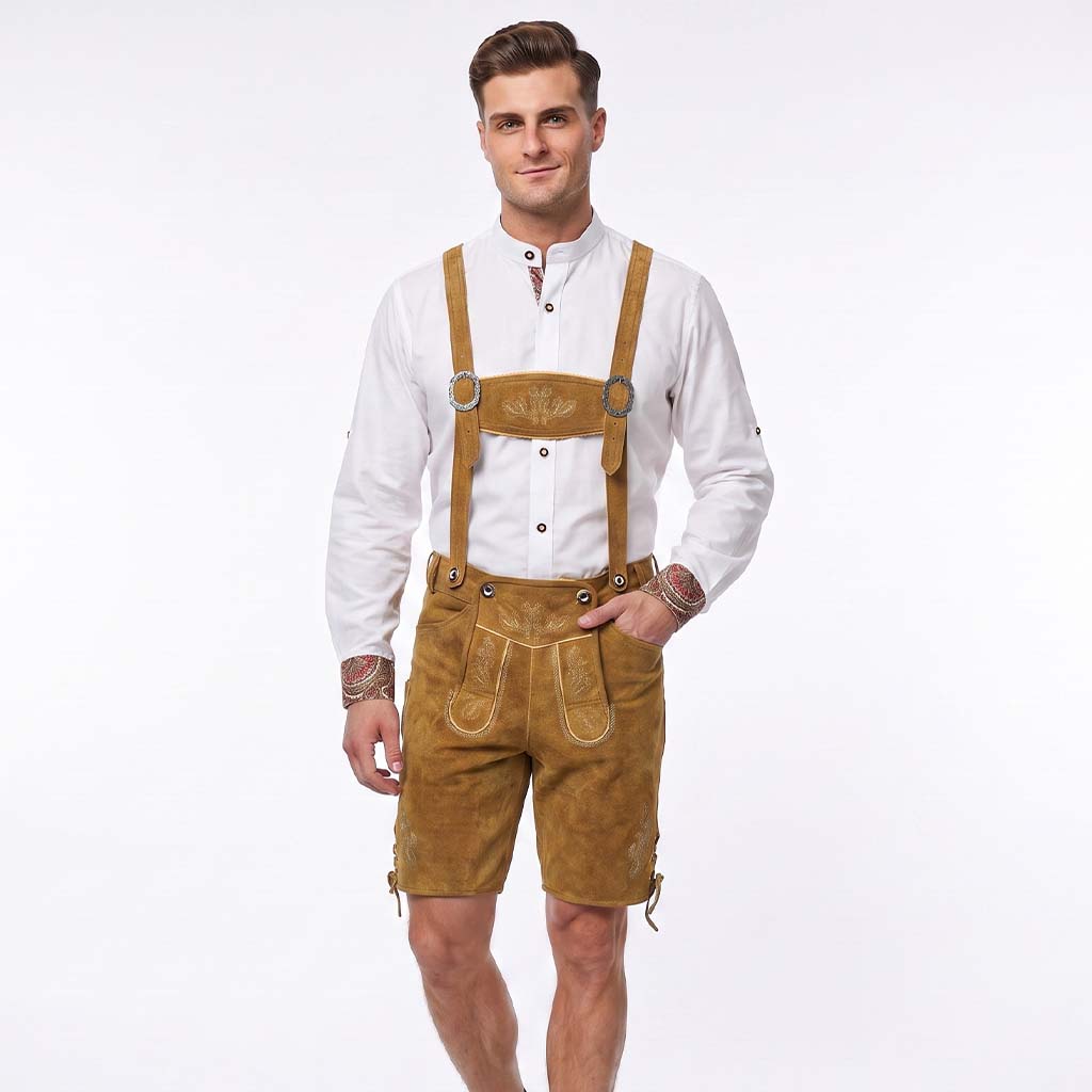 Mens Oktoberfest Outfit Suede leather Lederhosen Costume 'Tillich' Golden Brown