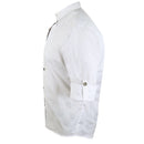Side view of white oktoberfest shirt sleeve and embroidered cuff