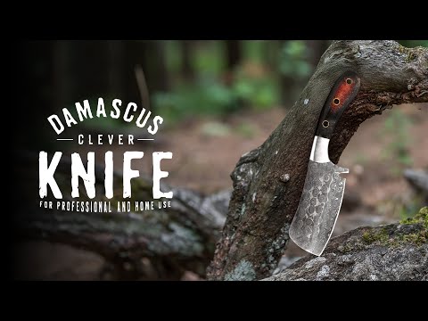 Damascus Cleaver Knife with Rose Wood Handle KCL1202BRN