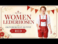 Womens Red Suede Leather Lederhosen Oktoberfest Outfit with detachable adjustable suspenders 