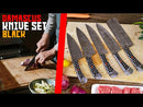 Damascus Kitchen Knives Set of 5 with Resin Blue Handles AMK051BLK