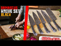 Damascus Kitchen Knives Set of 5 with Resin Blue Handles AMK051BLK