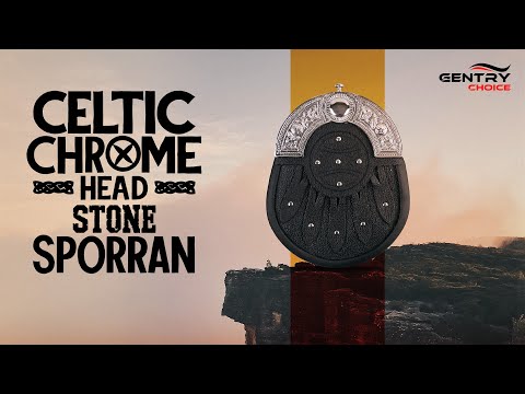 Celtic Chrome Head Stone Kilt Sporran | Scottish Leather Sporran