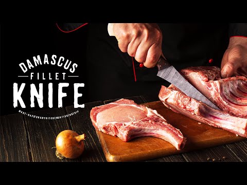 Handmade Damascus Fillet Knife Twisted Pattern Pakka Wood Red AMK031RED