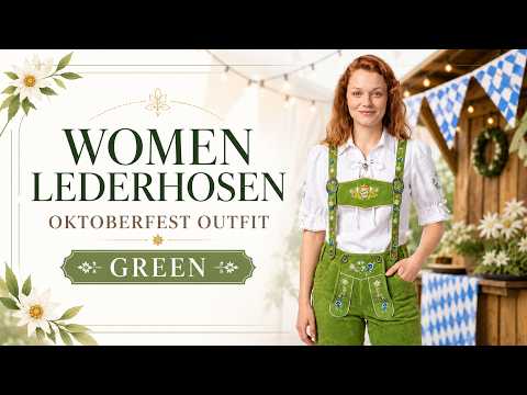 Authentic Oktoberfest Outfit Womens Suede Leather Lederhosen Green 