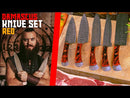 Damascus Kitchen Knife Set of 5 with Resin Red Handles AMK051RED
