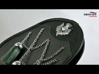 Scottish Leather Sporran with Thistle Mount, Silver Buff Chain, and Cross Designer Style