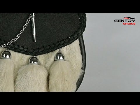 Men's Leather Sporran | White Rabbit Fur Kilt Sporran