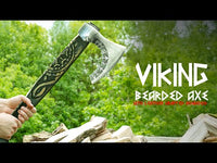 Handmade Engraved Ragnar of Viking's Axe with Ash-Wood & Leather Wrapped Handle