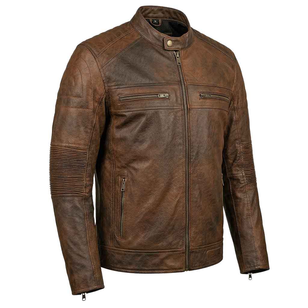 RIDERACT® Mens Leather Motorcycle Jacket | Cafe Racer Motorbike Jacket