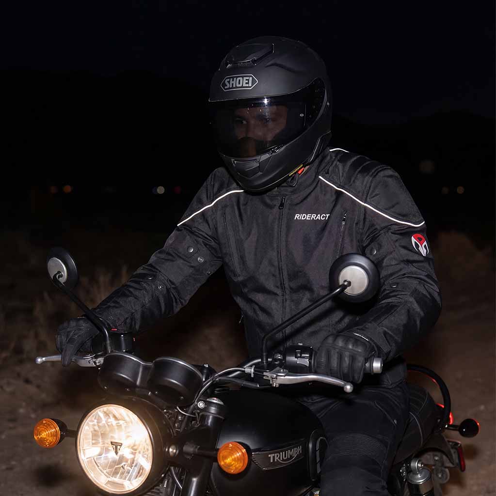RiderACT waterproof motorcycle jacket used for night motorcycle riding