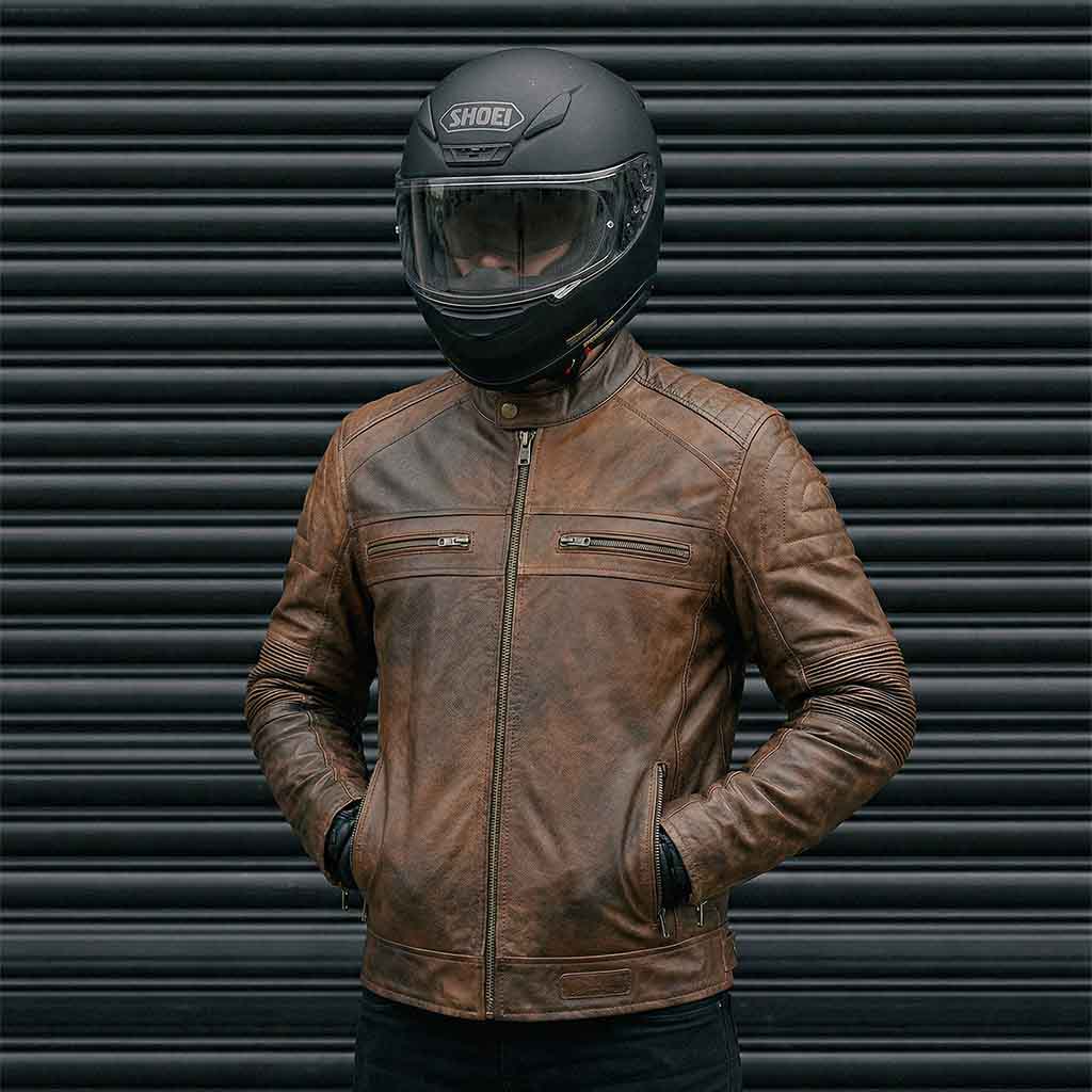 RIDERACT vintage style cafe racer leather jacket for motorcycle enthusiasts