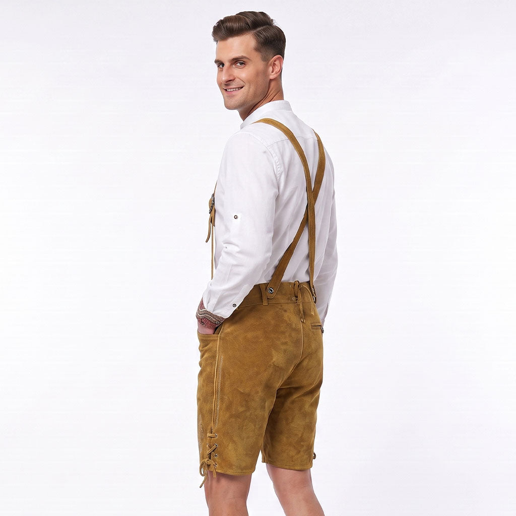 Mens Oktoberfest Outfit Suede leather Lederhosen Costume 'Tillich' Golden Brown