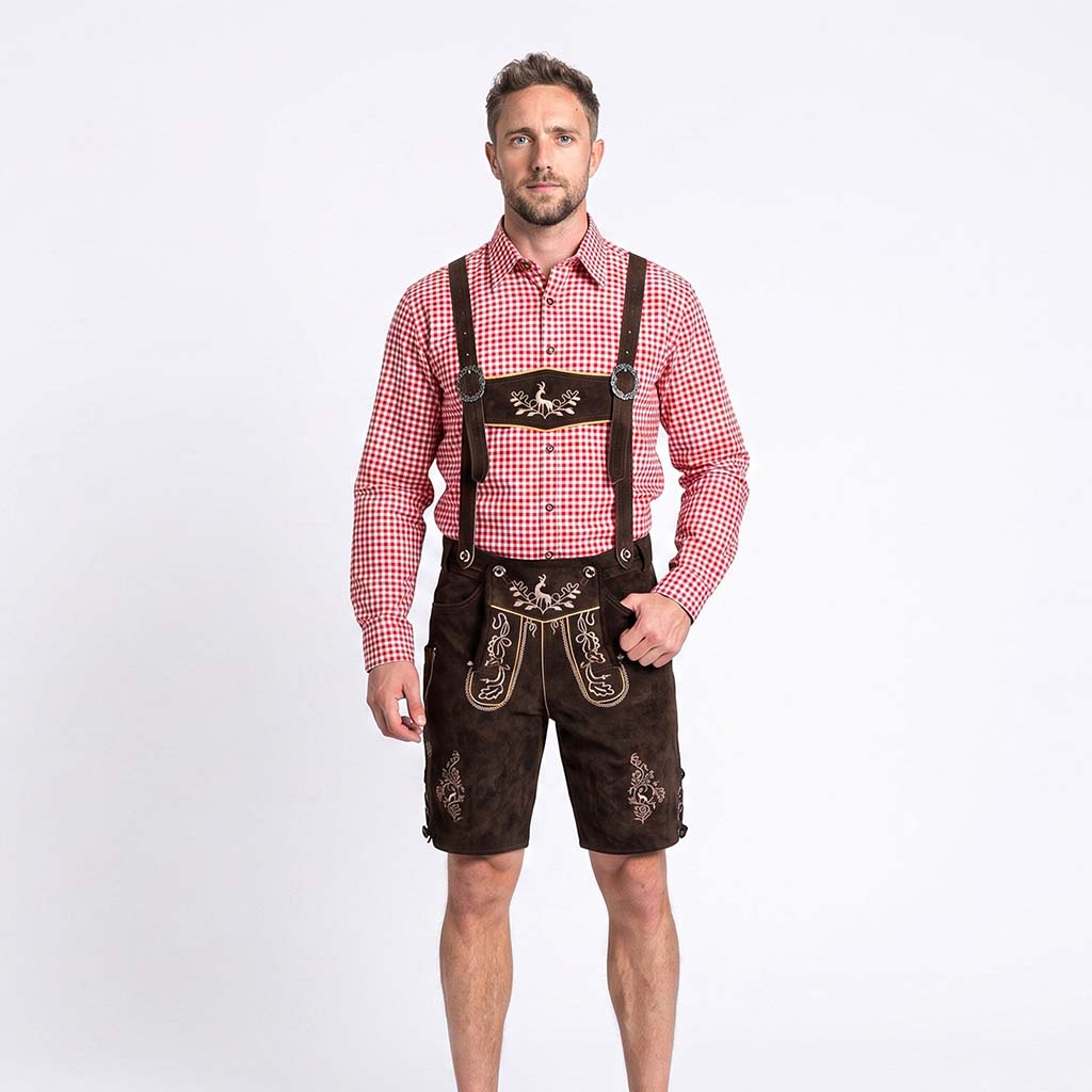Mens Oktoberfest Outfit Bavarian Suede Leather Lederhosen 'Otto' Dark