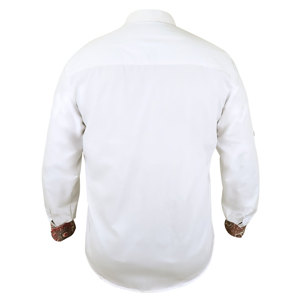 Back view of white 100% cotton Bavarian men's shirt